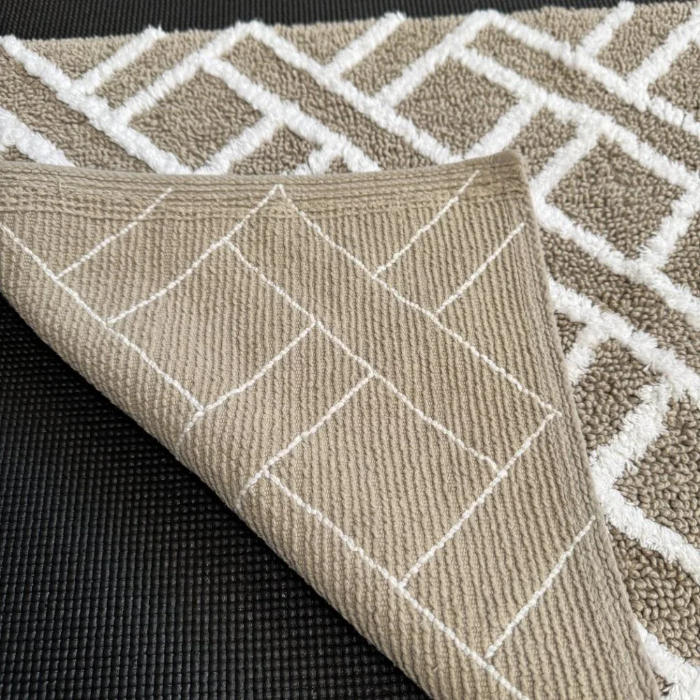 Ralph Lauren 21 x 34 Bath Rug Mat Cotton Beige Tan Geometric Striped Diamonds
